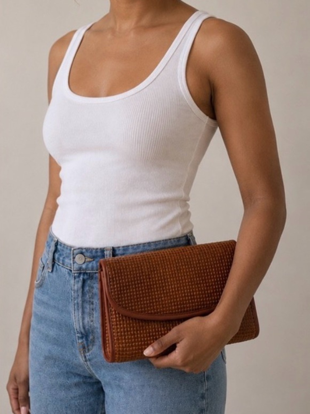 Woven Leather Clutch in Brown